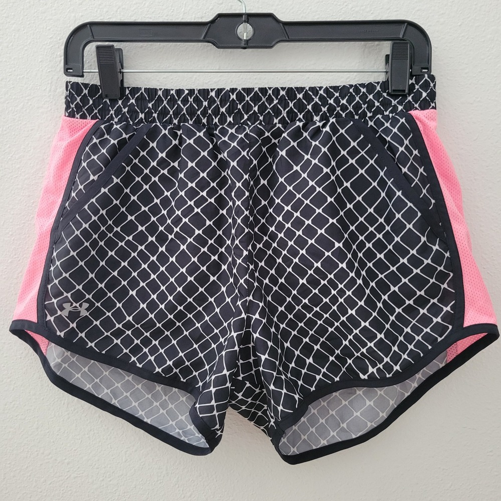 Under Armour HeatGear Womens‎ Black Pink Geometric Print Running Shorts Small